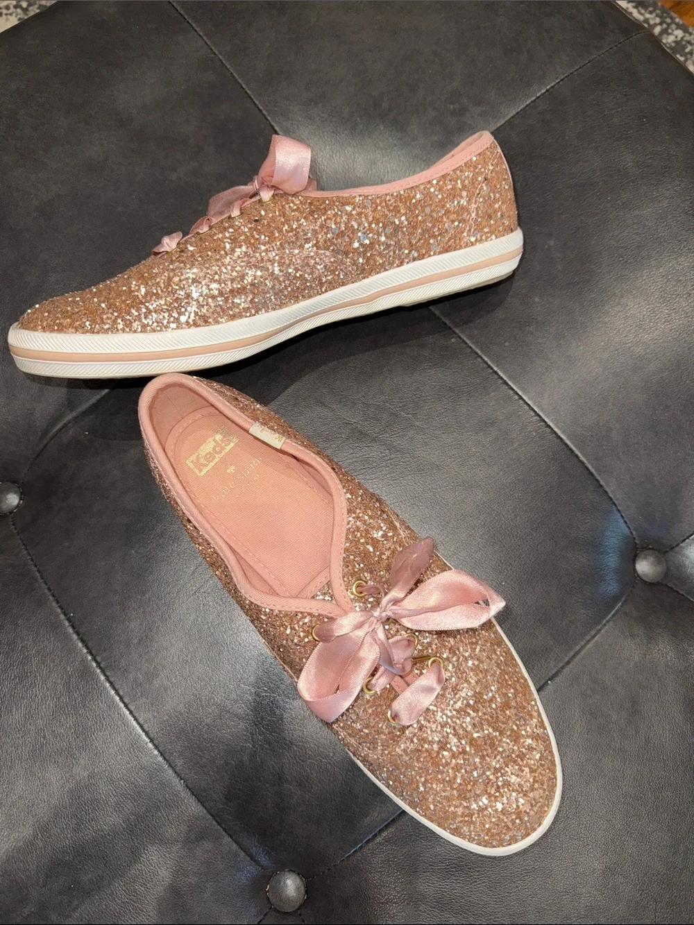♠️ Kate Spade Keds Tennis Shoes Rose Gold Glitter Women’s Size 9M
